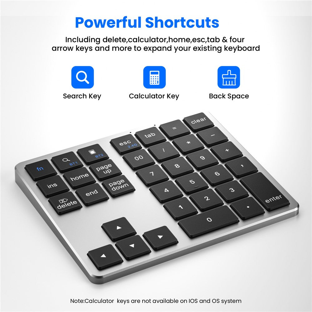 K-35 Bluetooth-compatible Keypad Slim 35-Keys 2.4G+Bluetooth-compatible Dual Mode Keyboard