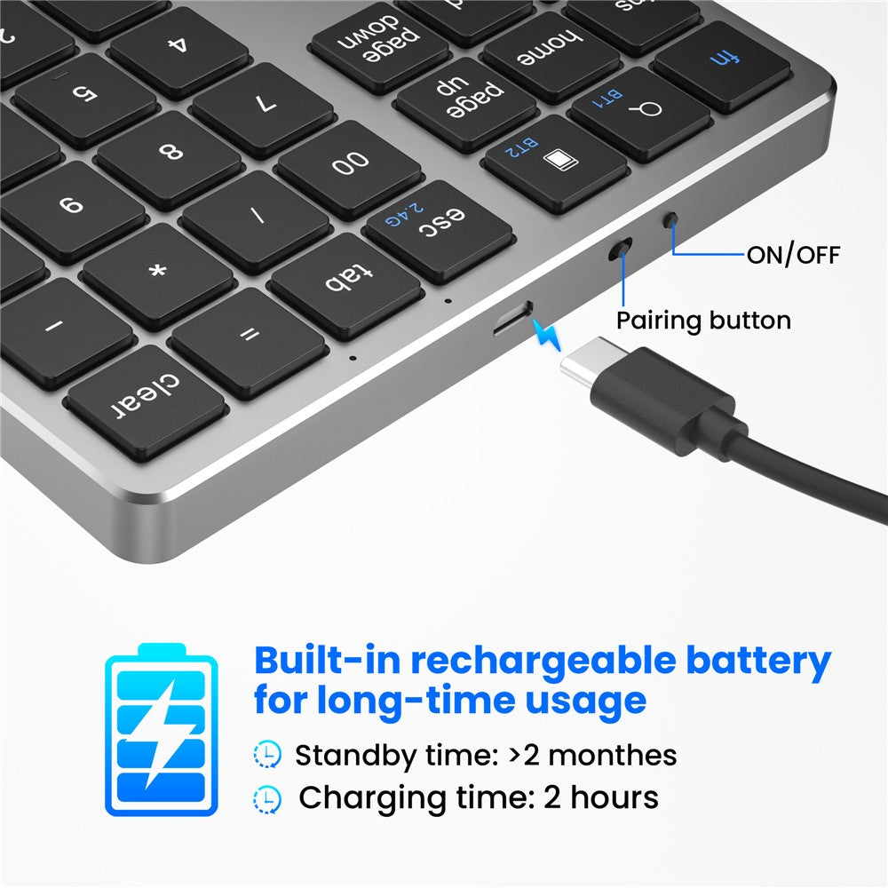 K-35 Bluetooth-compatible Keypad Slim 35-Keys 2.4G+Bluetooth-compatible Dual Mode Keyboard