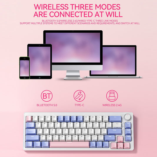 ZA68 Pro RGB Hot Swap 2.4G+Type-C+Bluetooth-compatible 68-Key Computer Keyboard