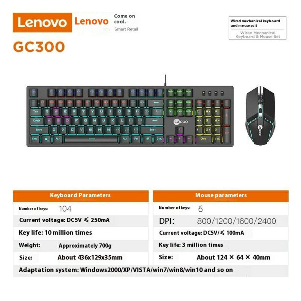 LENOVO LECOO GC300 USB Wired Color Light Gaming Mechanical Keyboard Mouse Set