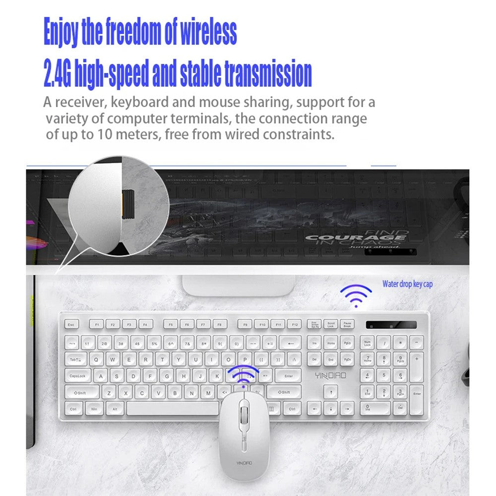 YINDIAO V3Max 2.4G Wireless Smart Sleep Office Keyboard Mouse Set for Computer Laptop