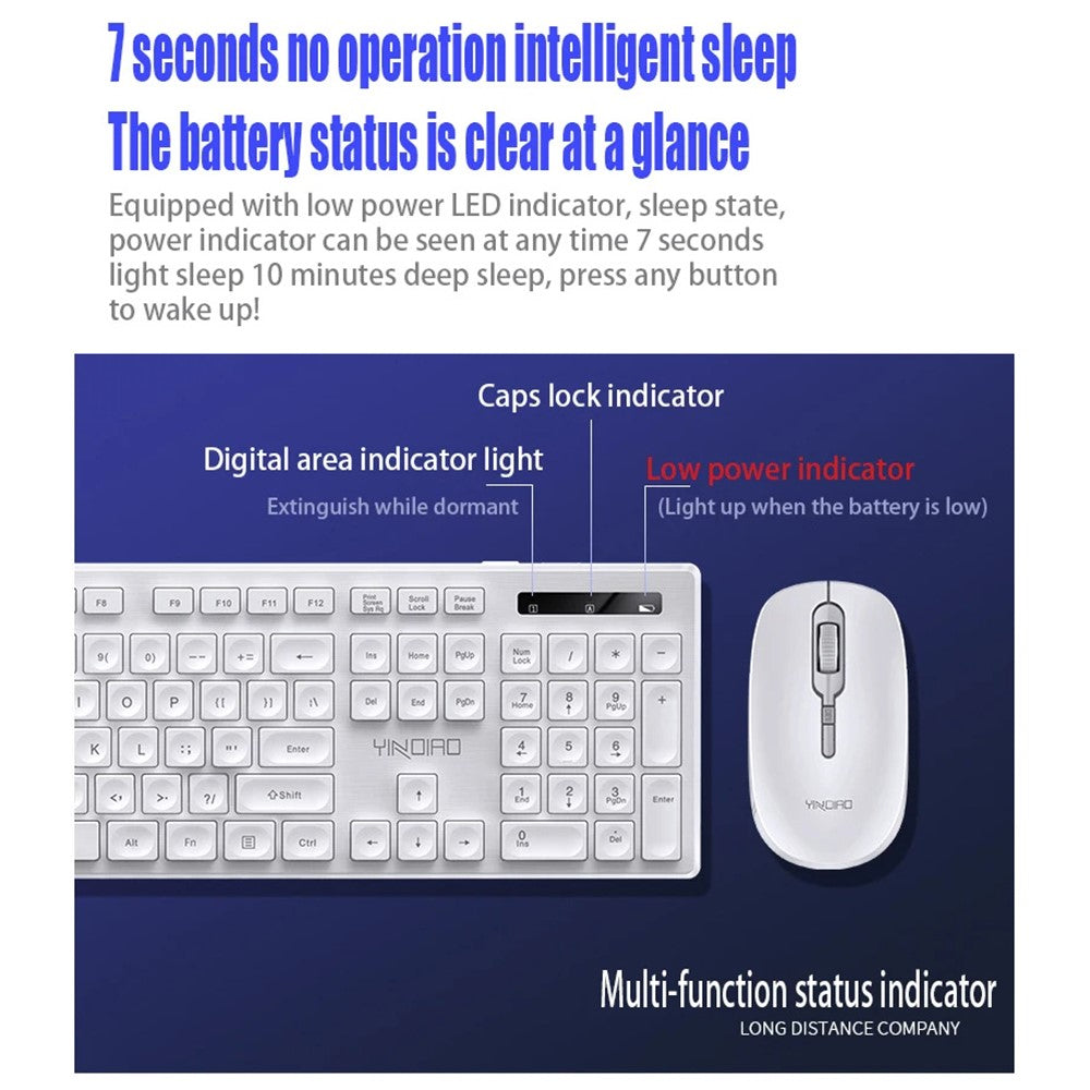 YINDIAO V3Max 2.4G Wireless Smart Sleep Office Keyboard Mouse Set for Computer Laptop