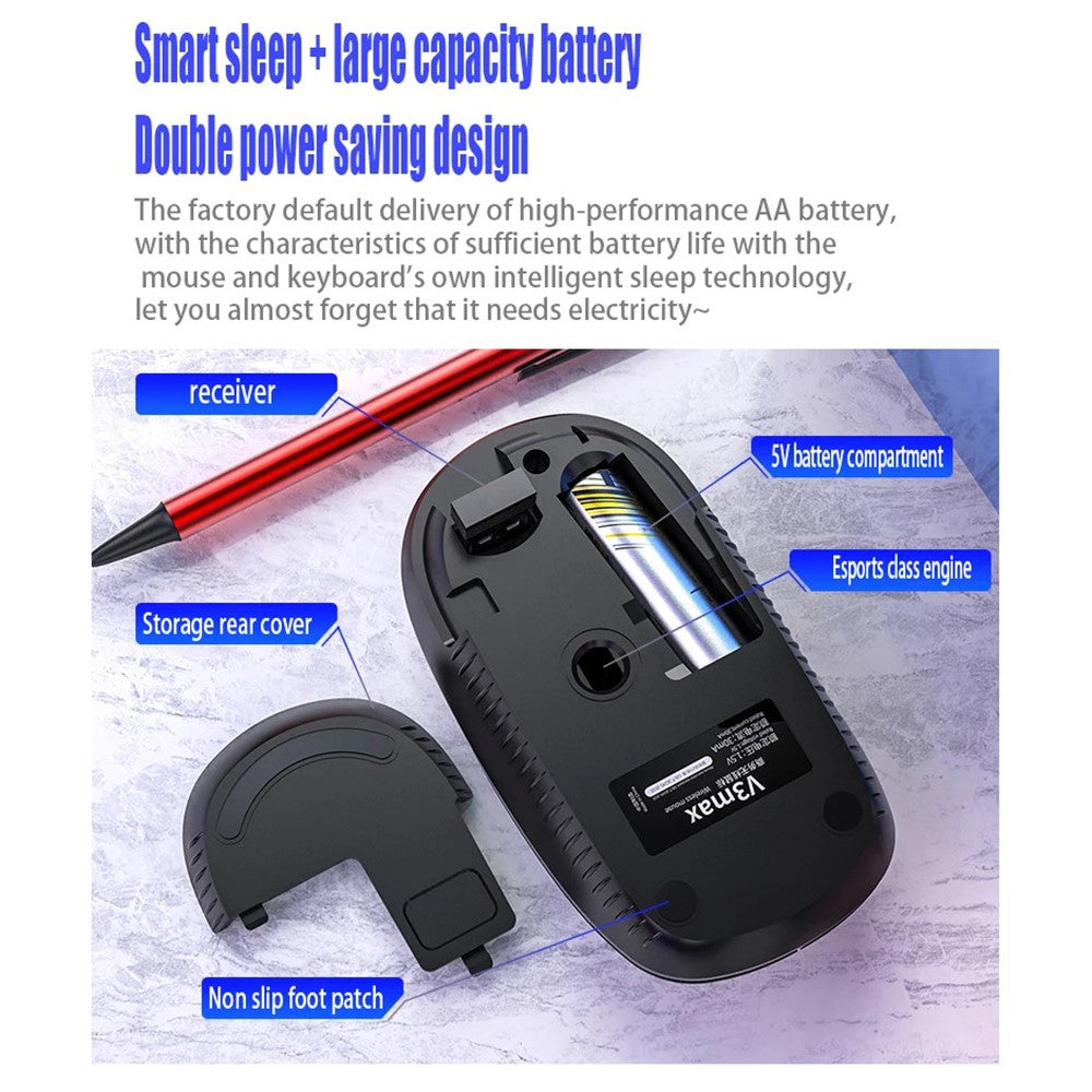 YINDIAO V3Max 2.4G Wireless Smart Sleep Office Keyboard Mouse Set for Computer Laptop