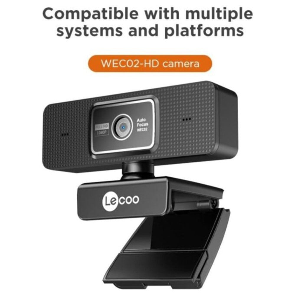 LENOVO LECOO WEC02 1080P HD Auto Focus Webcam with Built-In Microphone for Online Classes Teaching Streaming Meetings