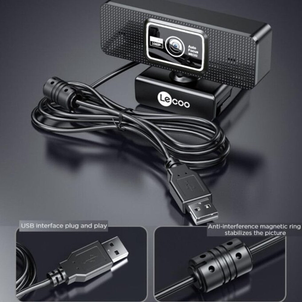 LENOVO LECOO WEC02 1080P HD Auto Focus Webcam with Built-In Microphone for Online Classes Teaching Streaming Meetings