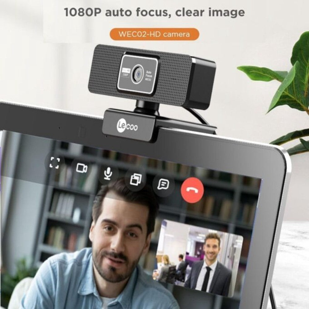 LENOVO LECOO WEC02 1080P HD Auto Focus Webcam with Built-In Microphone for Online Classes Teaching Streaming Meetings