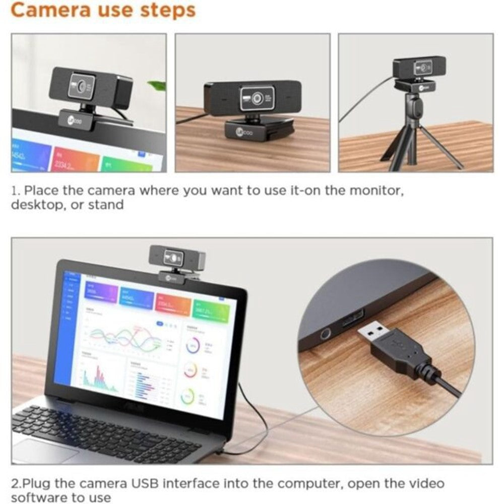 LENOVO LECOO WEC02 1080P HD Auto Focus Webcam with Built-In Microphone for Online Classes Teaching Streaming Meetings