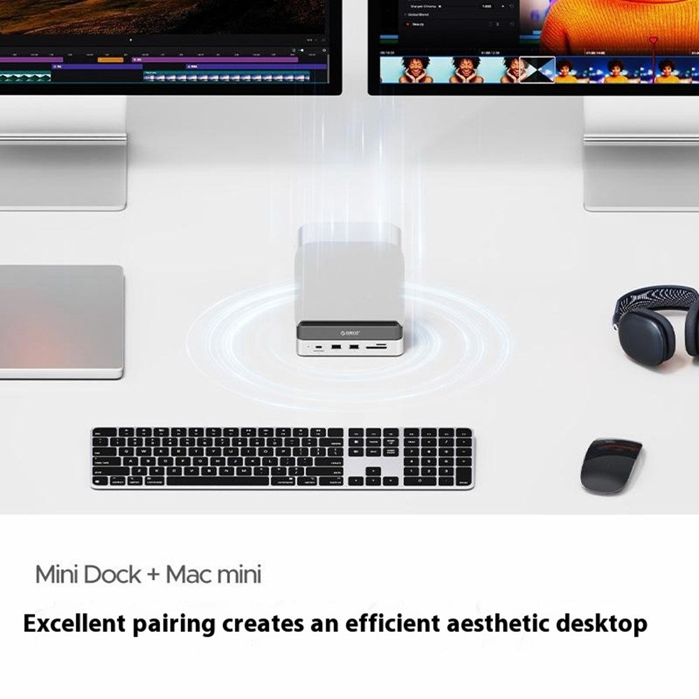 ORICO VS10 For Mac mini(2024) 512GB M.2 SSD Enclosure Desktop Expansion Dock Stand USB + HD + RJ45 + SD / TF Card Reader 10 in 1 Docking Station