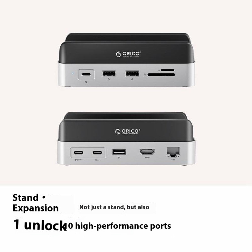 ORICO VS10 For Mac mini(2024) 512GB M.2 SSD Enclosure Desktop Expansion Dock Stand USB + HD + RJ45 + SD / TF Card Reader 10 in 1 Docking Station