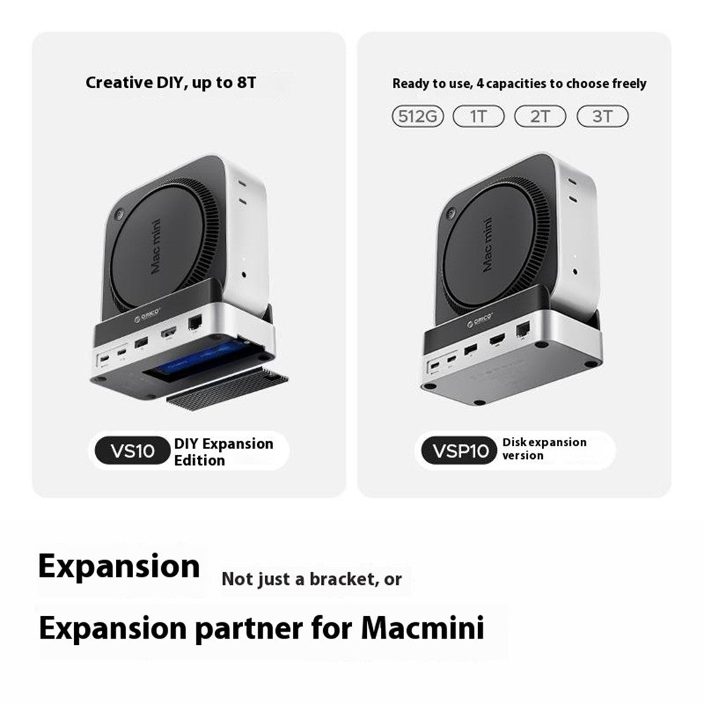 ORICO VS10 For Mac mini(2024) 512GB M.2 SSD Enclosure Desktop Expansion Dock Stand USB + HD + RJ45 + SD / TF Card Reader 10 in 1 Docking Station