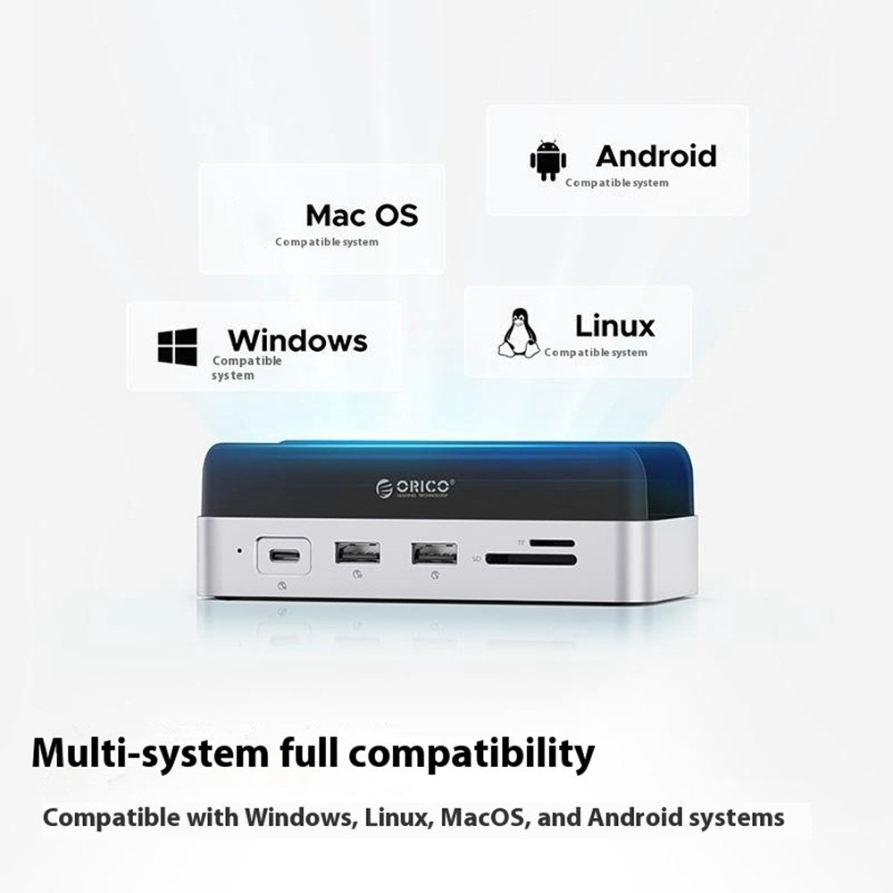 ORICO VS10 For Mac mini(2024) 512GB M.2 SSD Enclosure Desktop Expansion Dock Stand USB + HD + RJ45 + SD / TF Card Reader 10 in 1 Docking Station
