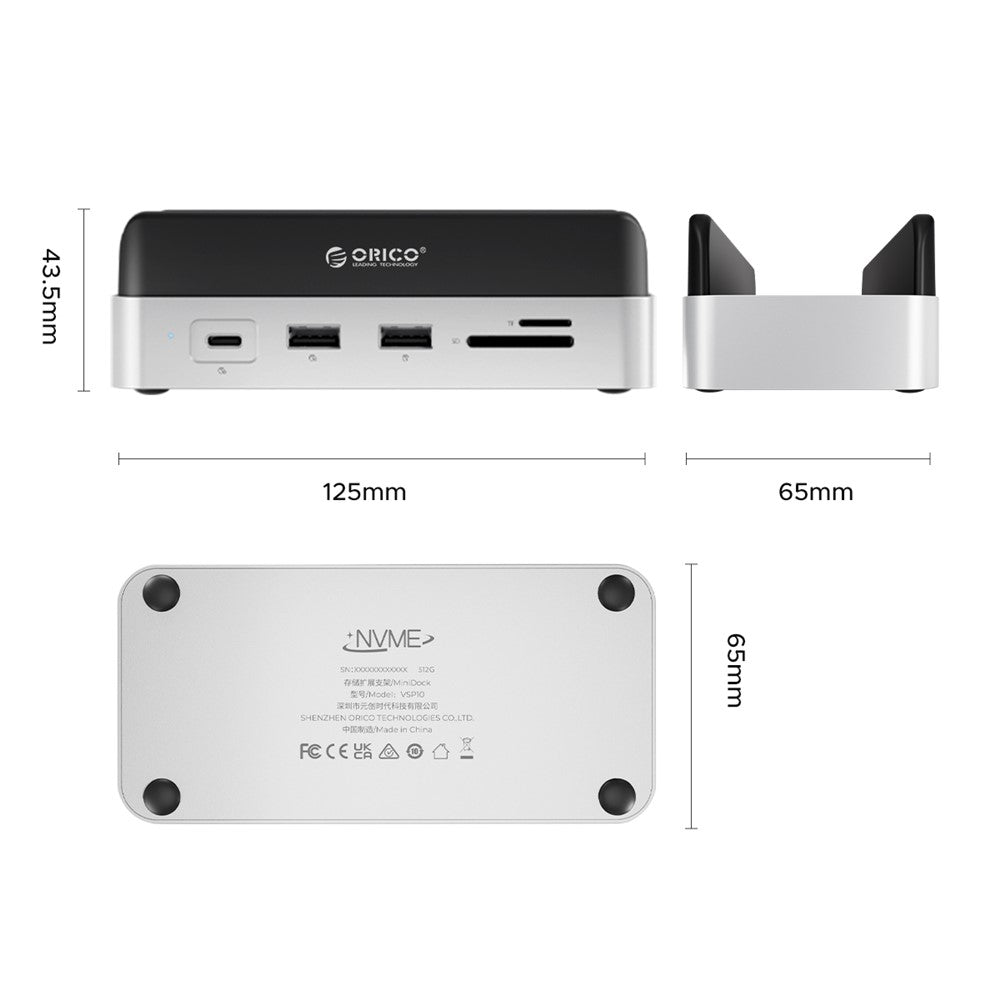 ORICO VS10 For Mac mini(2024) 512GB M.2 SSD Enclosure Desktop Expansion Dock Stand USB + HD + RJ45 + SD / TF Card Reader 10 in 1 Docking Station