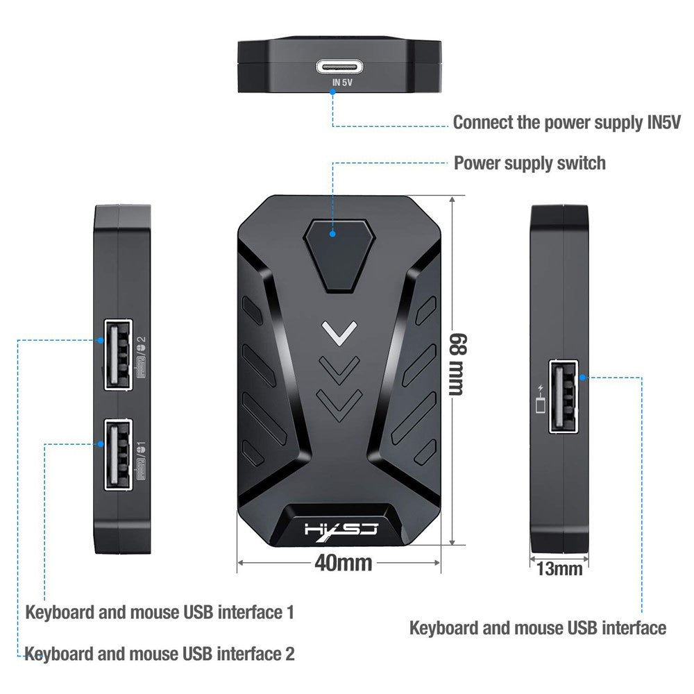 HXSJ A883 Wired RGB Gaming Mouse + V100 35 Keys Single-hand Gaming Keyboard + P8 Portable Keyboard Mouse Converter for Android
