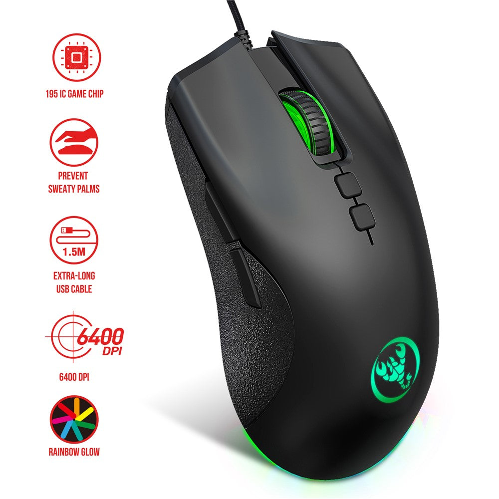 HXSJ A883 Wired RGB Gaming Mouse + V100 35 Keys Single-hand Gaming Keyboard + P8 Portable Keyboard Mouse Converter for Android