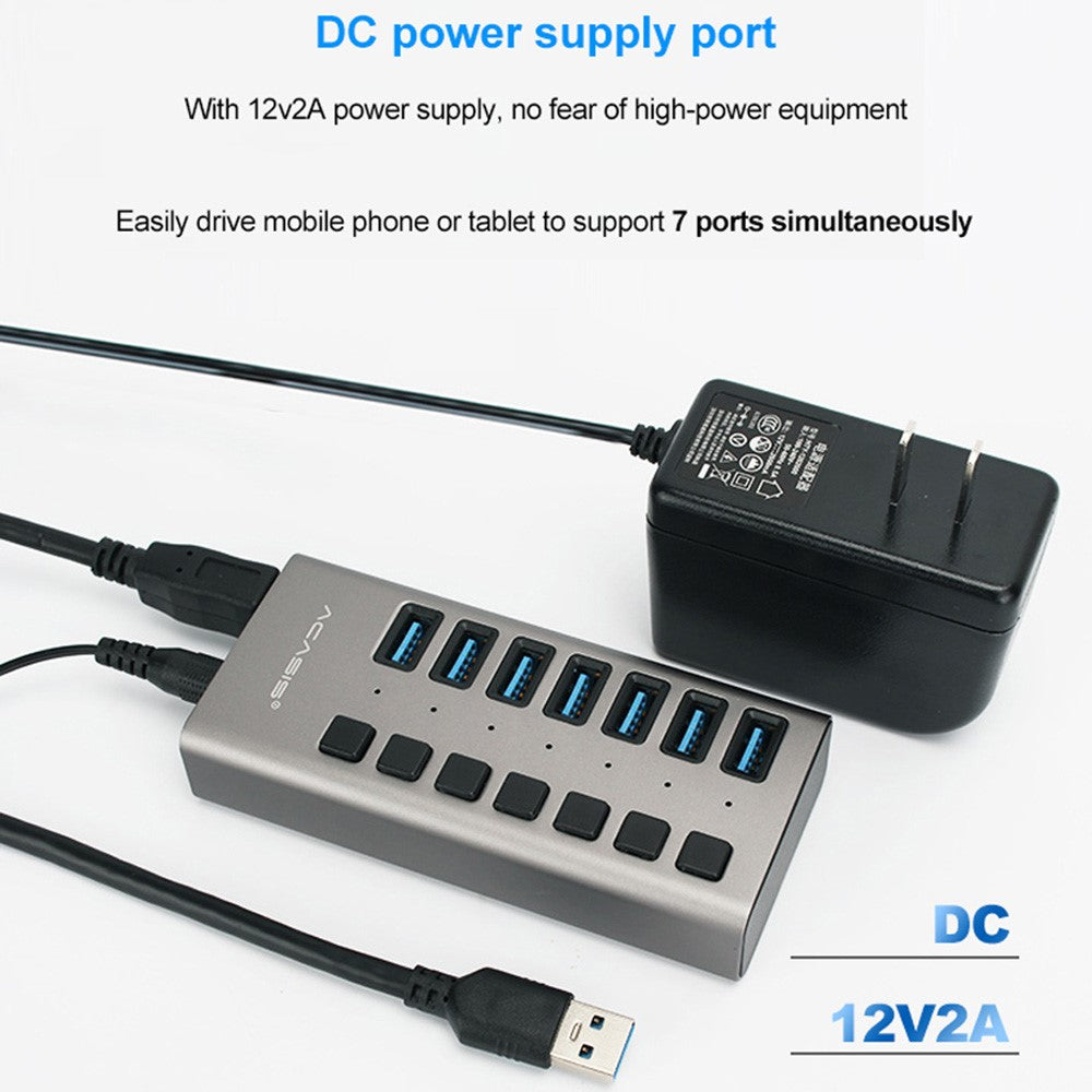 ACASIS HS-707MG 7 Ports USB3.0 5Gbps High Speed Transmission Charging Dock USB Hub Splitter with Independent Switch