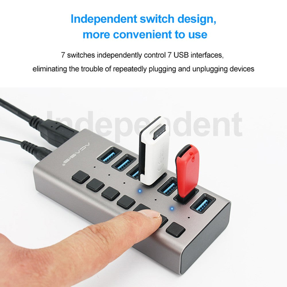 ACASIS HS-707MG 7 Ports USB3.0 5Gbps High Speed Transmission Charging Dock USB Hub Splitter with Independent Switch