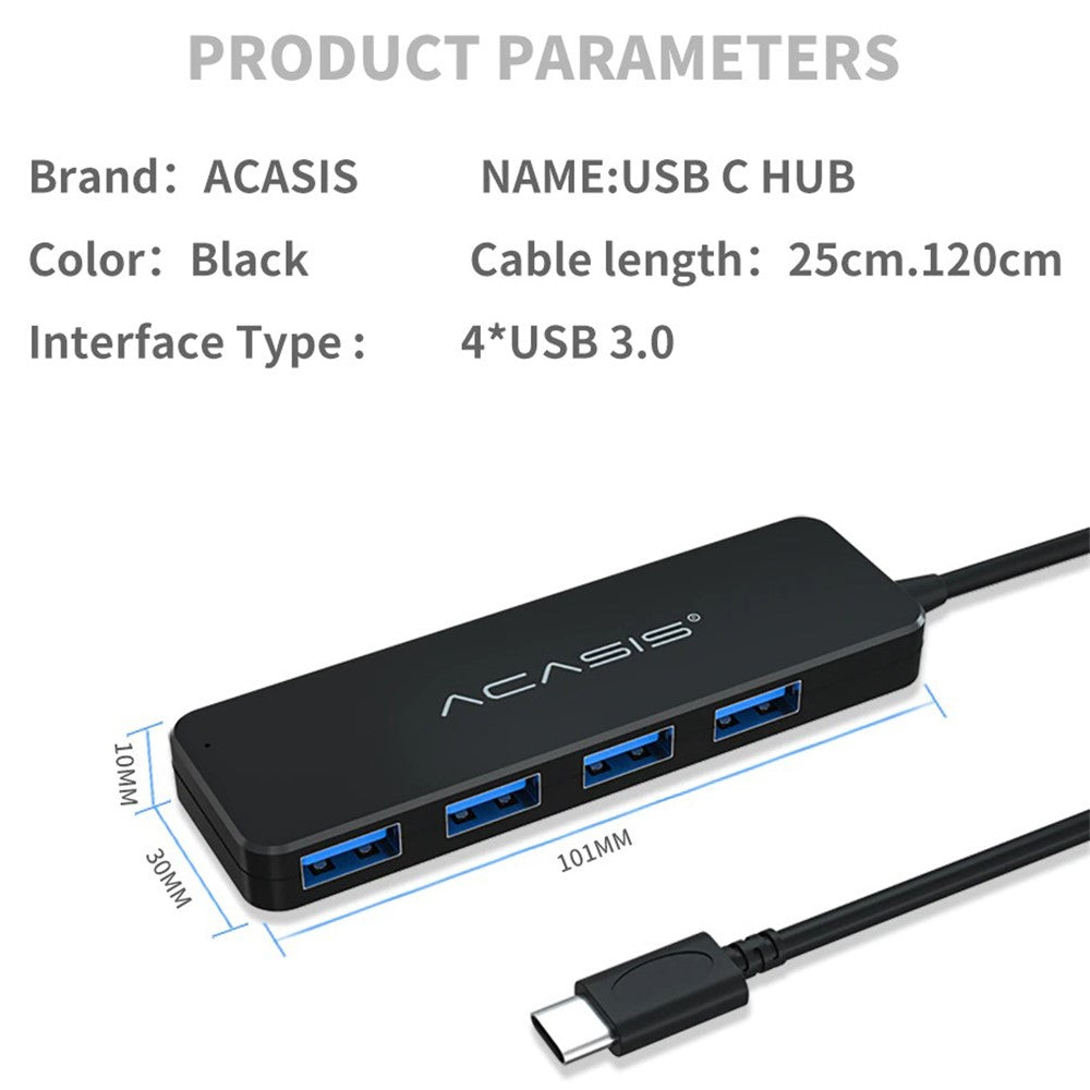 ACASIS AC3-L412 1.2m USB-C Hub Multi-Port 1 to 4 Type-C Splitter Converter Type-C to 4 USB3.0 Adapter Cable for Tablets Laptops