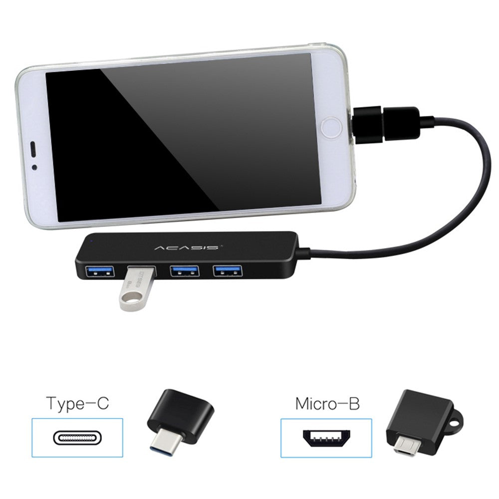ACASIS AB2-L412 1.2m Cable 4 Ports USB2.0 Hub 480Mbps Data Transmission USB Hub Splitter
