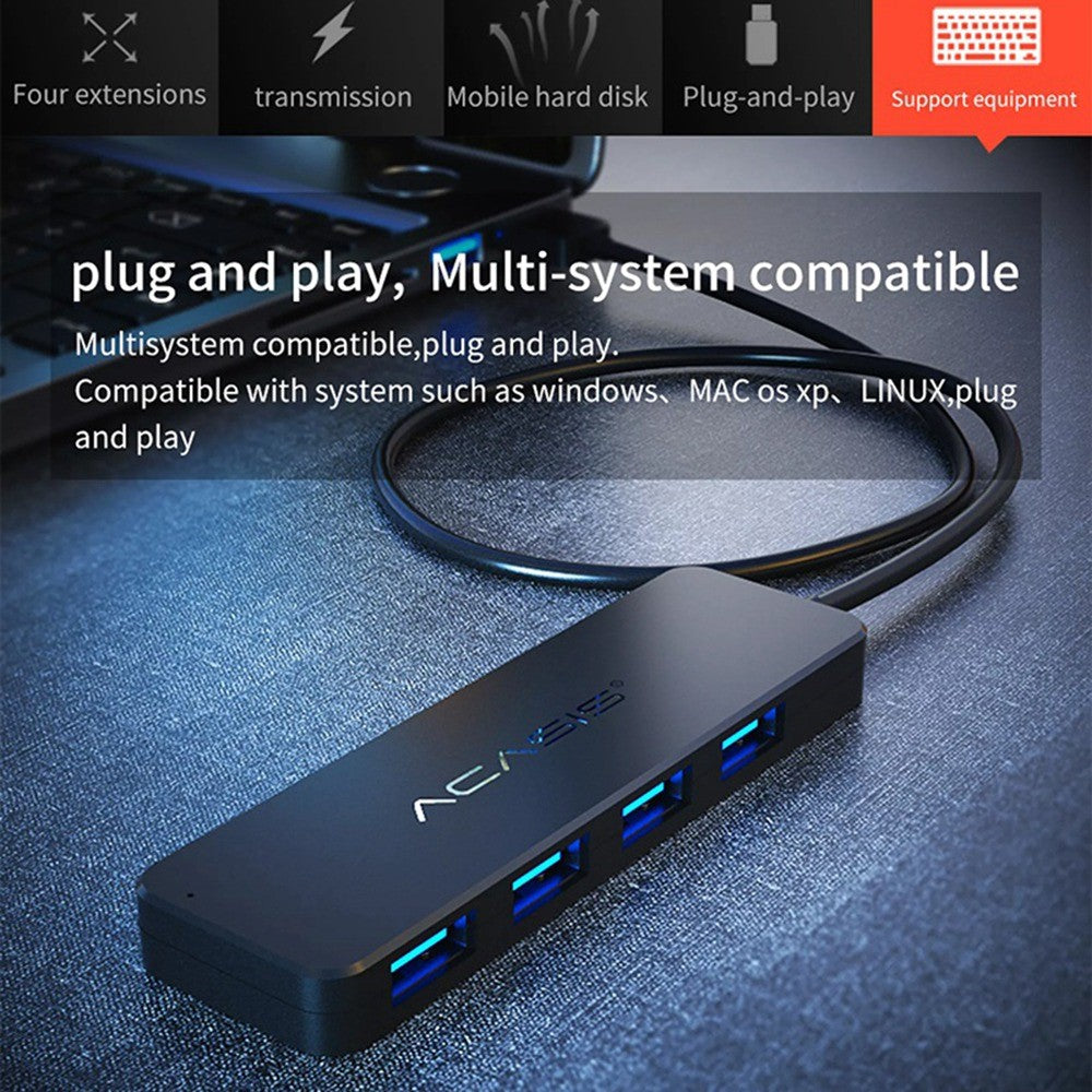 ACASIS AB2-L412 1.2m Cable 4 Ports USB2.0 Hub 480Mbps Data Transmission USB Hub Splitter