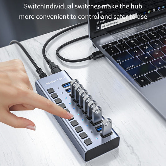 ACASIS HS-710MG 10 Ports USB3.0 Splitter 5Gbps High Speed Transmission Charging Dock USB Hub with Independent Switch