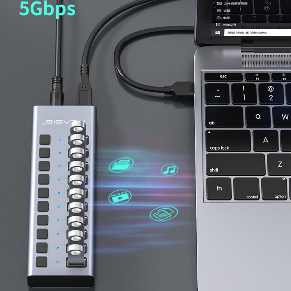 ACASIS HS-710MG 10 Ports USB3.0 Splitter 5Gbps High Speed Transmission Charging Dock USB Hub with Independent Switch