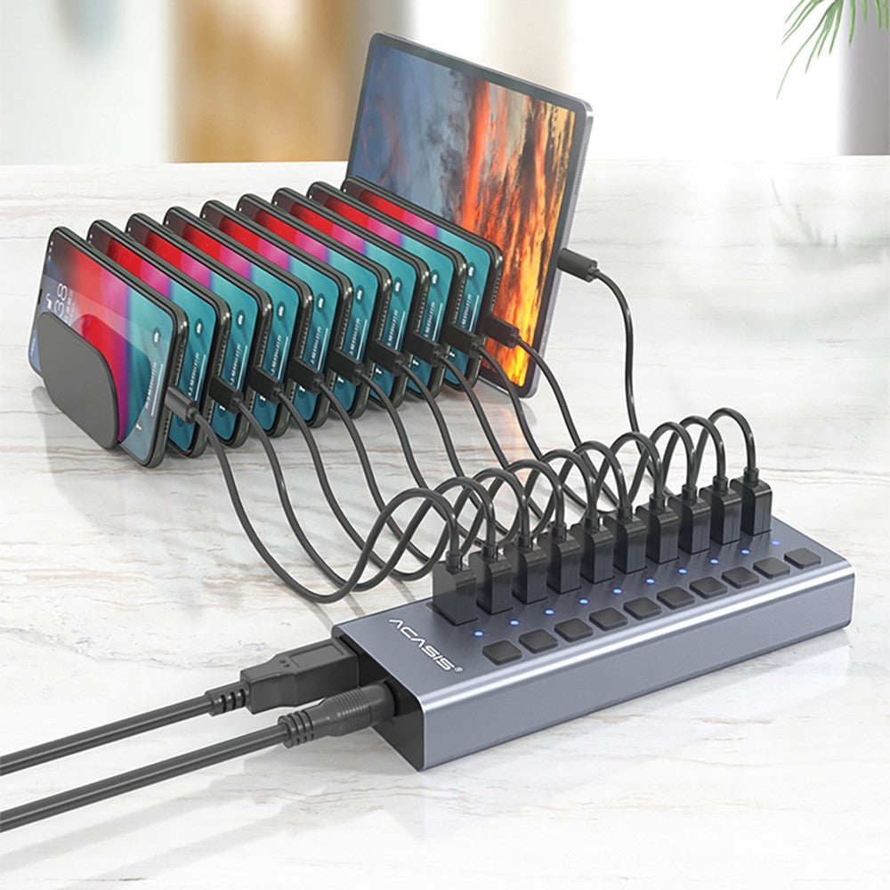 ACASIS HS-710MG 10 Ports USB3.0 Splitter 5Gbps High Speed Transmission Charging Dock USB Hub with Independent Switch