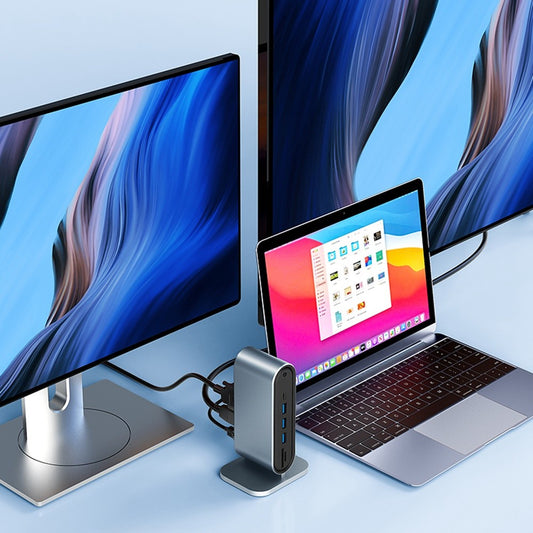 2201 12-Port Type-C Docking Station Vertical USB Hub Adapter Dual HD 4K / 30Hz USB-C Converter Support MST for Dell, MacBook