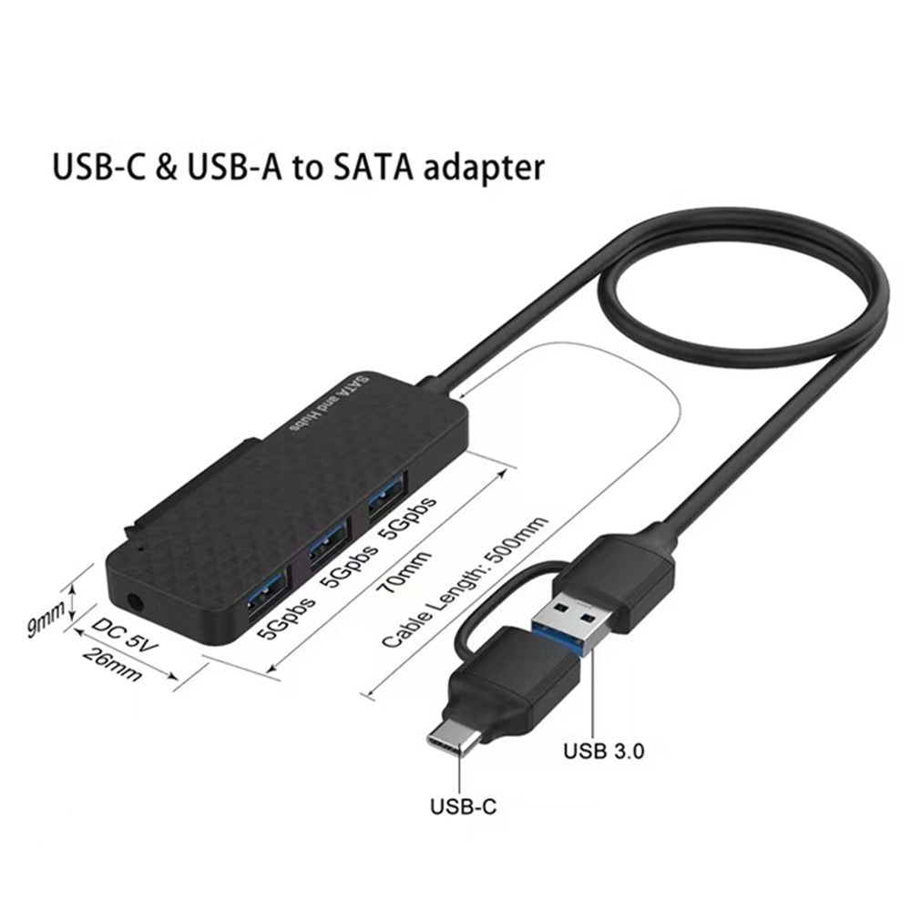 USB3.0 / Type-C to SATA Converter 22Pin Hard Disk Cable with 3-Port USB3.0 HUB Adapter PC 2.5-inch Hard Disk HDD, SSD Easy Drive Cable