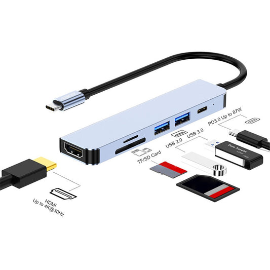 ENKAY HAT PRINCE 6-In-1 USB-C Adapter Dock Station Type-C Hub to 4K HD Video Output+PD Port+2xMemory Card Reader Slots+USB 2.0+USB 3.0 Compatible for Laptops and Other Type C Devices