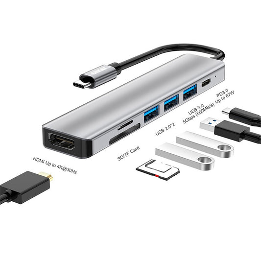 ENKAY HAT PRINCE Type-C Hub to 4K HD Video Output+PD Port+2xMemory Card Reader Slots+2xUSB 2.0 Ports+USB 3.0 Port Compatible for Laptops and Other Type C Devices