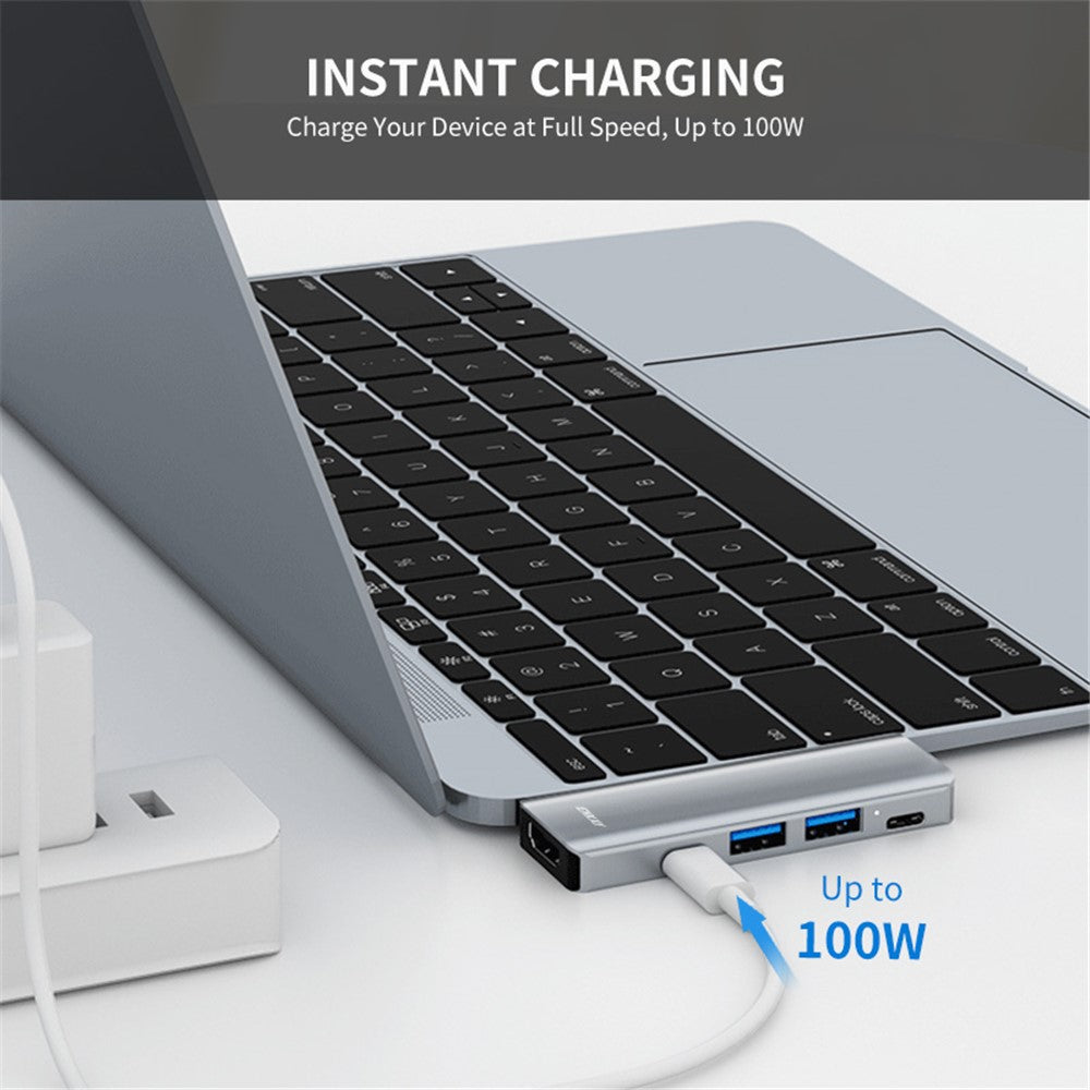 ENKAY HAT PRINCE Dual Type-C Ports Docking Station USB-C Hub to USB3.0+USB2.0+USB-C+HD 4K+PD Charging Adapter for MacBook Pro / Air