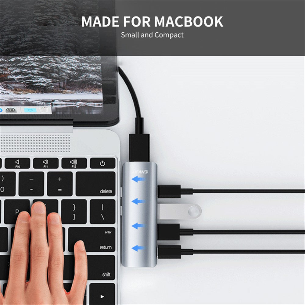 ENKAY HAT PRINCE Dual Type-C Ports Docking Station USB-C Hub to USB3.0+USB2.0+USB-C+HD 4K+PD Charging Adapter for MacBook Pro / Air