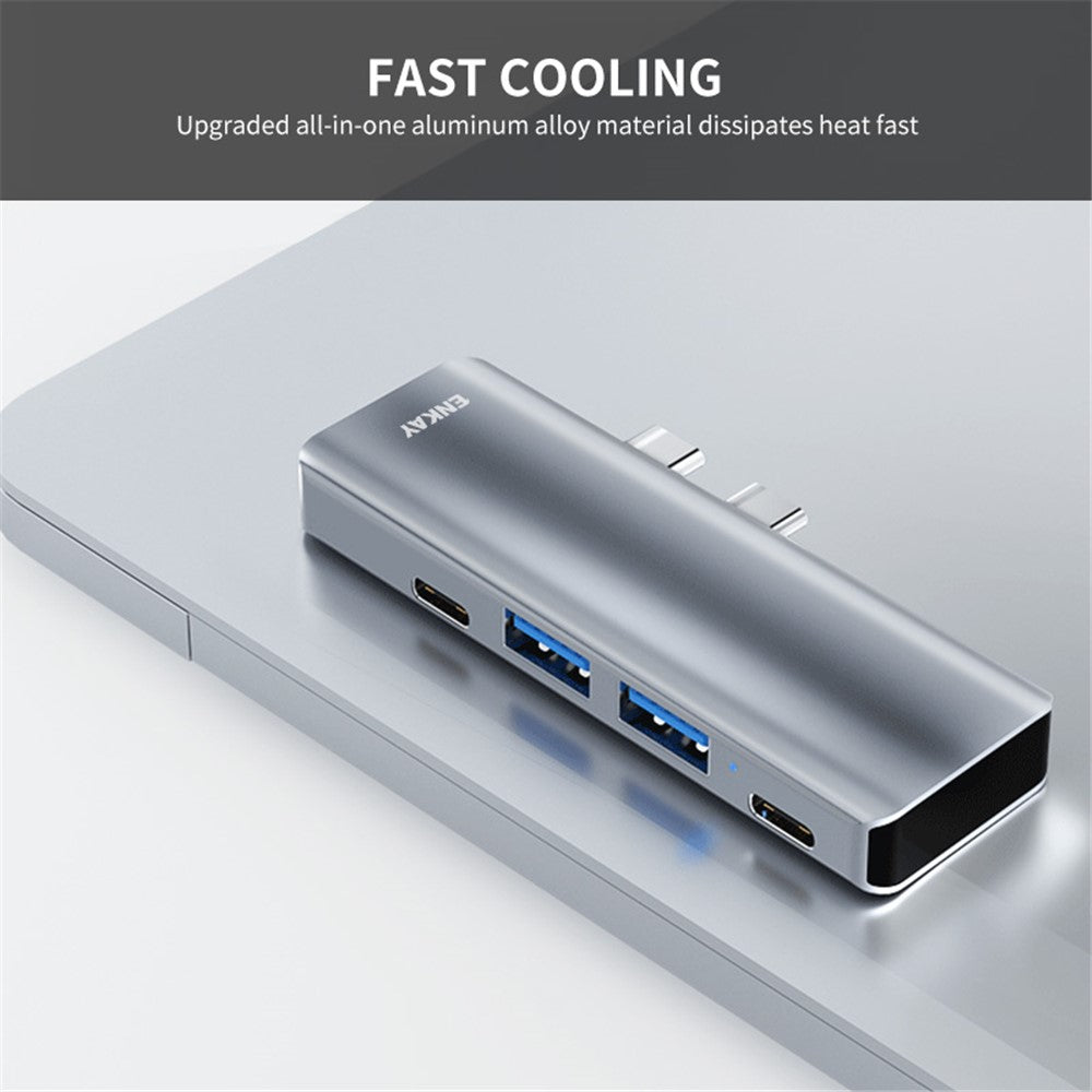 ENKAY HAT PRINCE Dual Type-C Ports Docking Station USB-C Hub to USB3.0+USB2.0+USB-C+HD 4K+PD Charging Adapter for MacBook Pro / Air