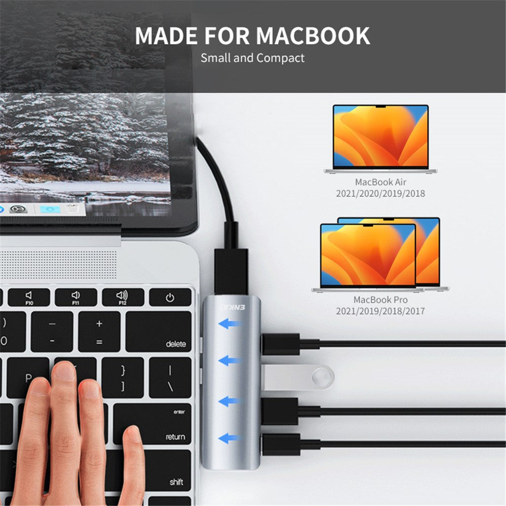 ENKAY HAT PRINCE Dual Type-C Ports Docking Station USB-C Hub to USB3.0+USB2.0+USB-C+HD 4K+PD Charging Adapter for MacBook Pro / Air