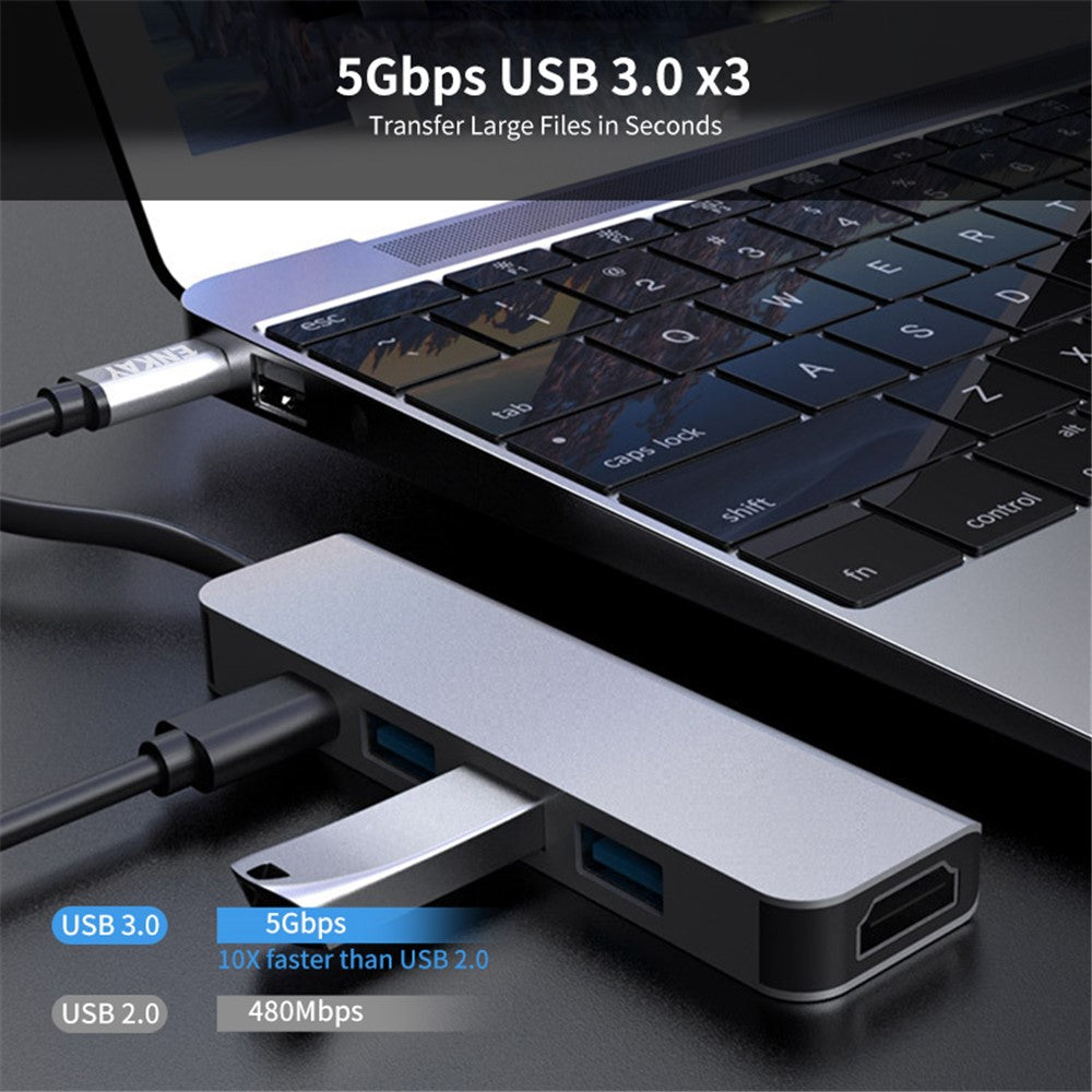 ENKAY HAT PRINCE 5-in-1 Type-C Hub to 4K HD Video Output+3xUSB3.0+PD Fast Charging USB-C Dock Station for Laptop PC