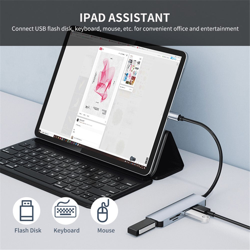 ENKAY HAT PRINCE Type-C Hub Adapter 5-in-1 Multi-Port Converter to USB3.0 + 2xUSB2.0 + SD / TF Card Reader Compatible with Type-C Devices and OS Systems