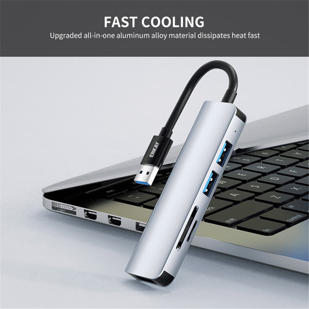 ENKAY HAT PRINCE 5-in-1 USB Hub Multi-Port Adapter Converter to USB3.0 + 2xUSB2.0 + SD / TF Card Reader for Extended Monitor PC Laptop Desktop