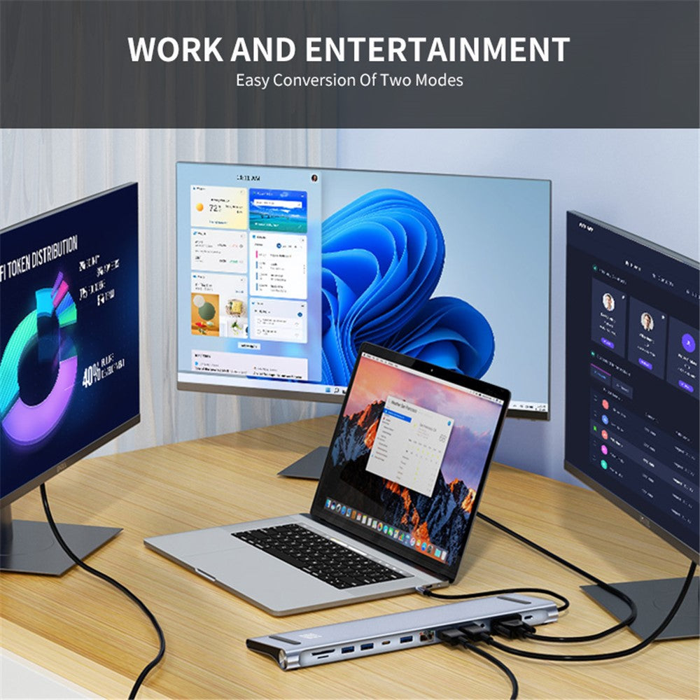 JUNSUNMAY JSM-HUB022 12-in-1 Type-C Docking Station Multi-Port Type-C Hub Converter USB-C to HD + VGA + RJ45 100Mbps + TF Card + 3.5mm Audio
