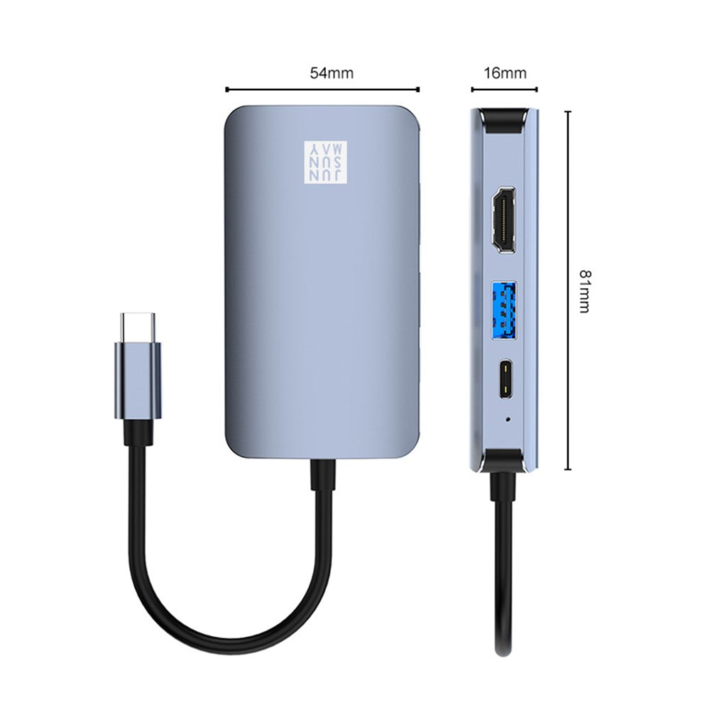 JUNSUNMAY JSM-HUB003 Type-C Hub Adapter 6-in-1 USB-C Docking Station Splitter Support 4K HD Video, 100Mbps, 87W PD Charging Converter