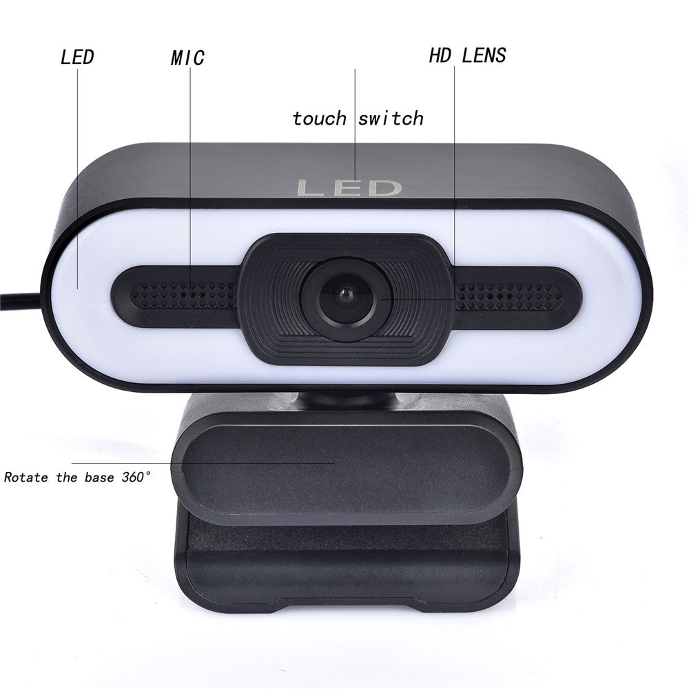 A55 1080P Computer Camera Home Office Built-in Microphone for Live Teaching USB Webcam with LED Fill Light