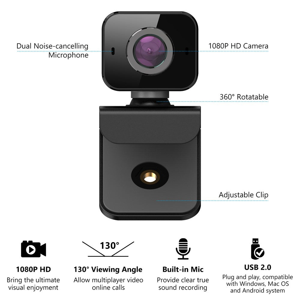 C5 1080P HD USB Webcam Live Streaming Video Conference Computer Laptop Clip Camera