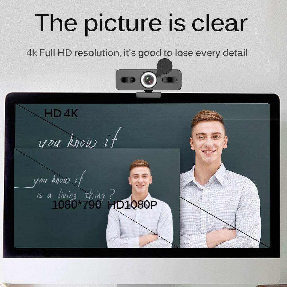 ELEBEST HD 4K USB Computer Camera Live Streaming Video Conference Webcam with Fill Light