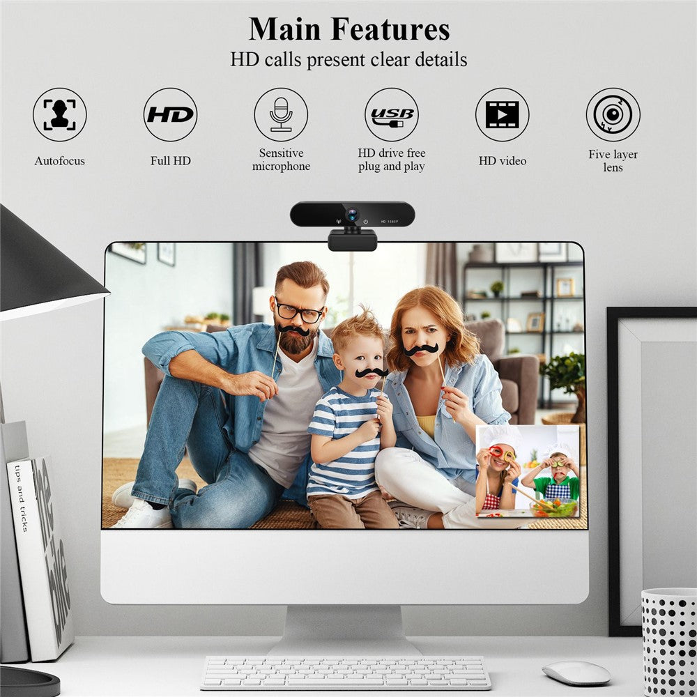 A8 USB Camera 360 Degree Rotation 1080P HD Webcam for Video Conference Video Call Online Class