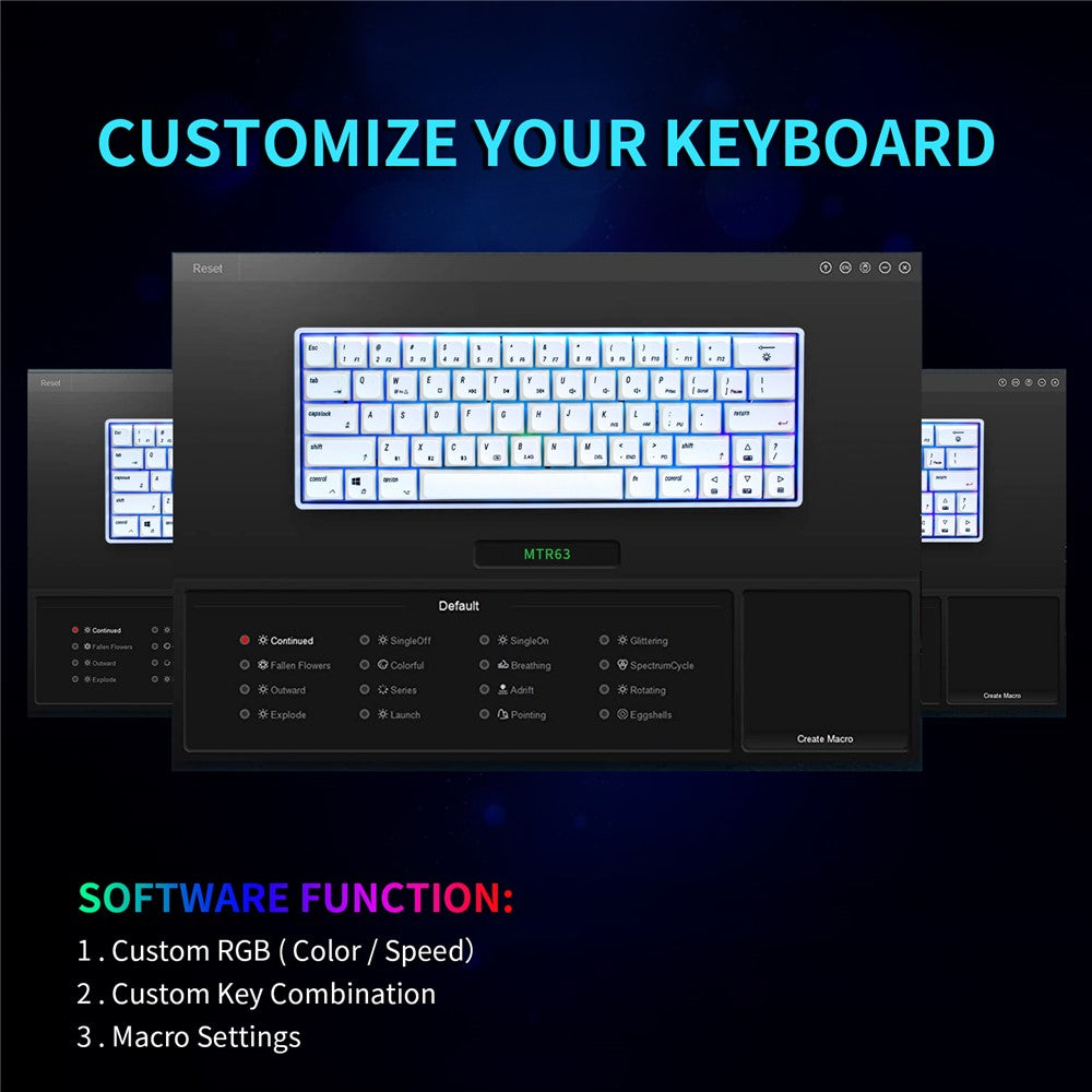IVHCO 63 Keys Mini Gaming Mechanical Keyboard 3-Mode Bluetooth-compatible Keyboard with RGB Effects