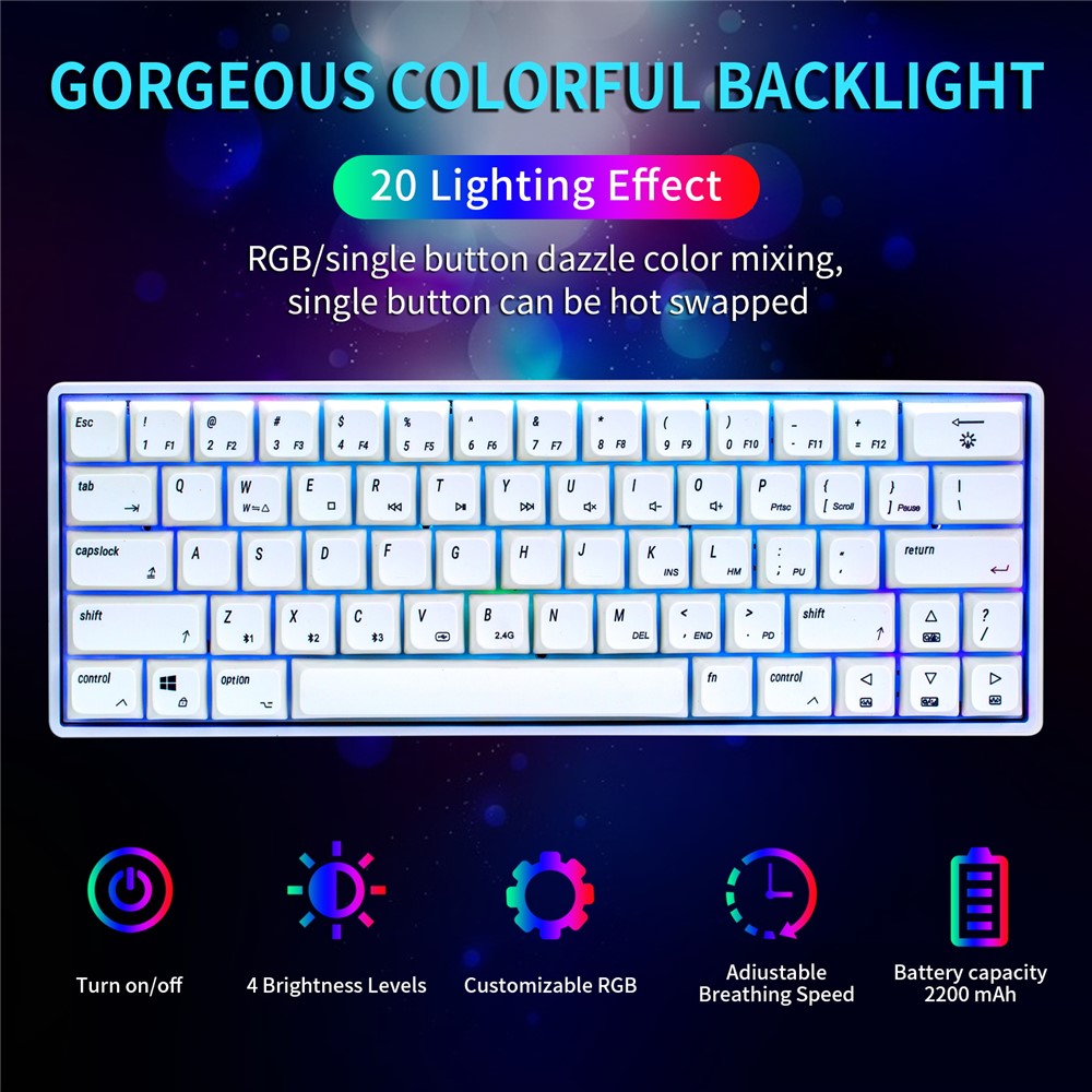 IVHCO 63 Keys Mini Gaming Mechanical Keyboard 3-Mode Bluetooth-compatible Keyboard with RGB Effects