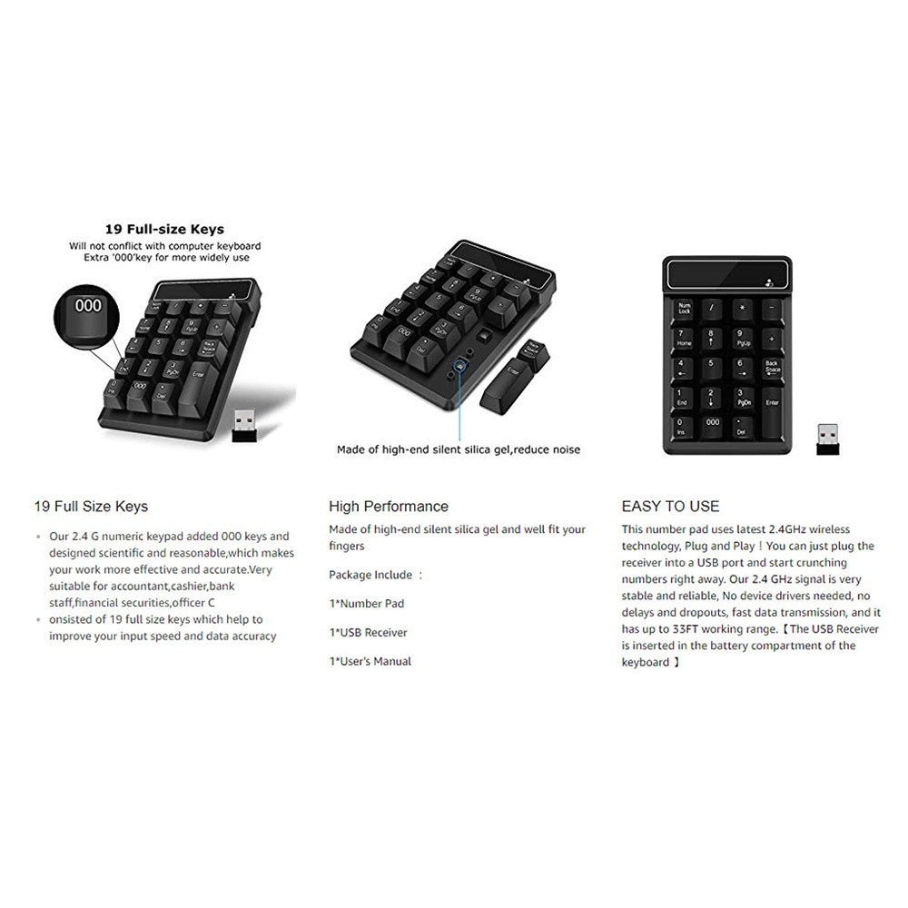 2.4G Wireless Mini Numeric Keyboard Suspended Mechanical Keyboard 19-key Mini Accounting Banking Keypad