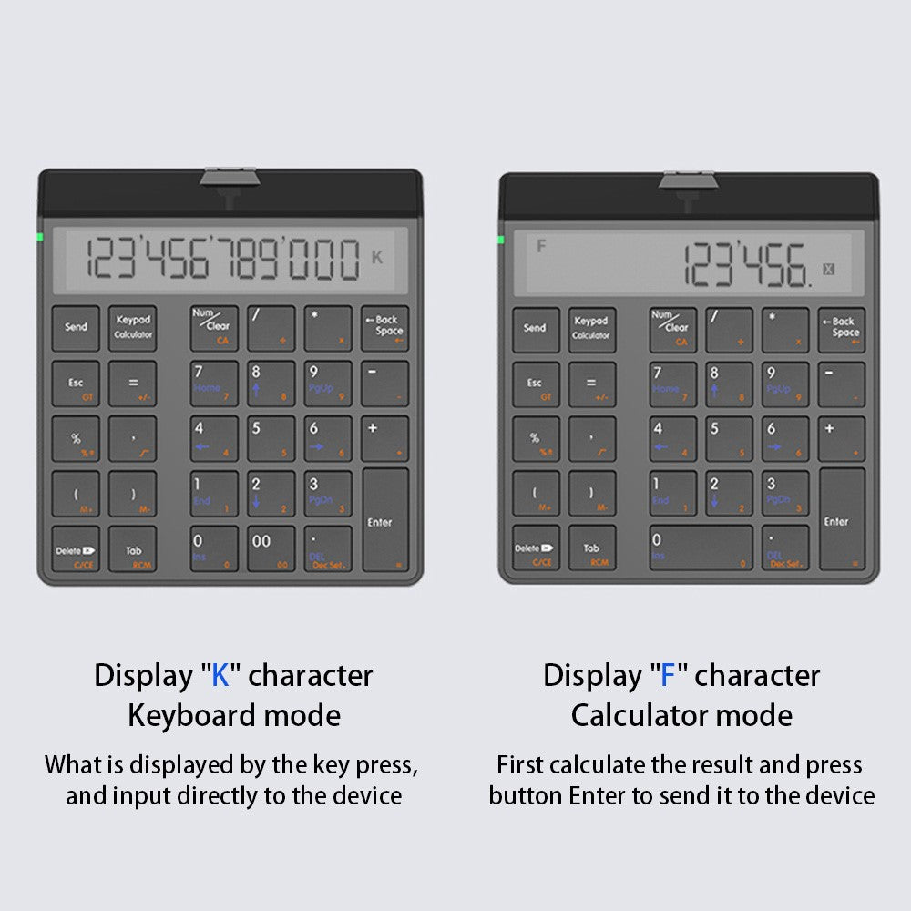 SUNREED KC9001S Wireless Numeric Keypad 12-Digit LCD Display 28-Keys Financial Accounting Rechargeable Number Keyboard for Laptop Desktop PC