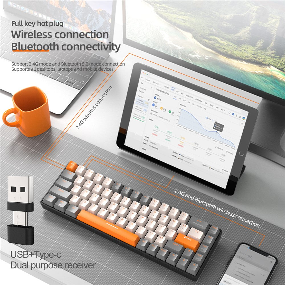 ZIYOULANG K68 Wireless Mechanical Keyboard 2.4G / Bluetooth-compatible Dual Mode 68-Key Keyboard