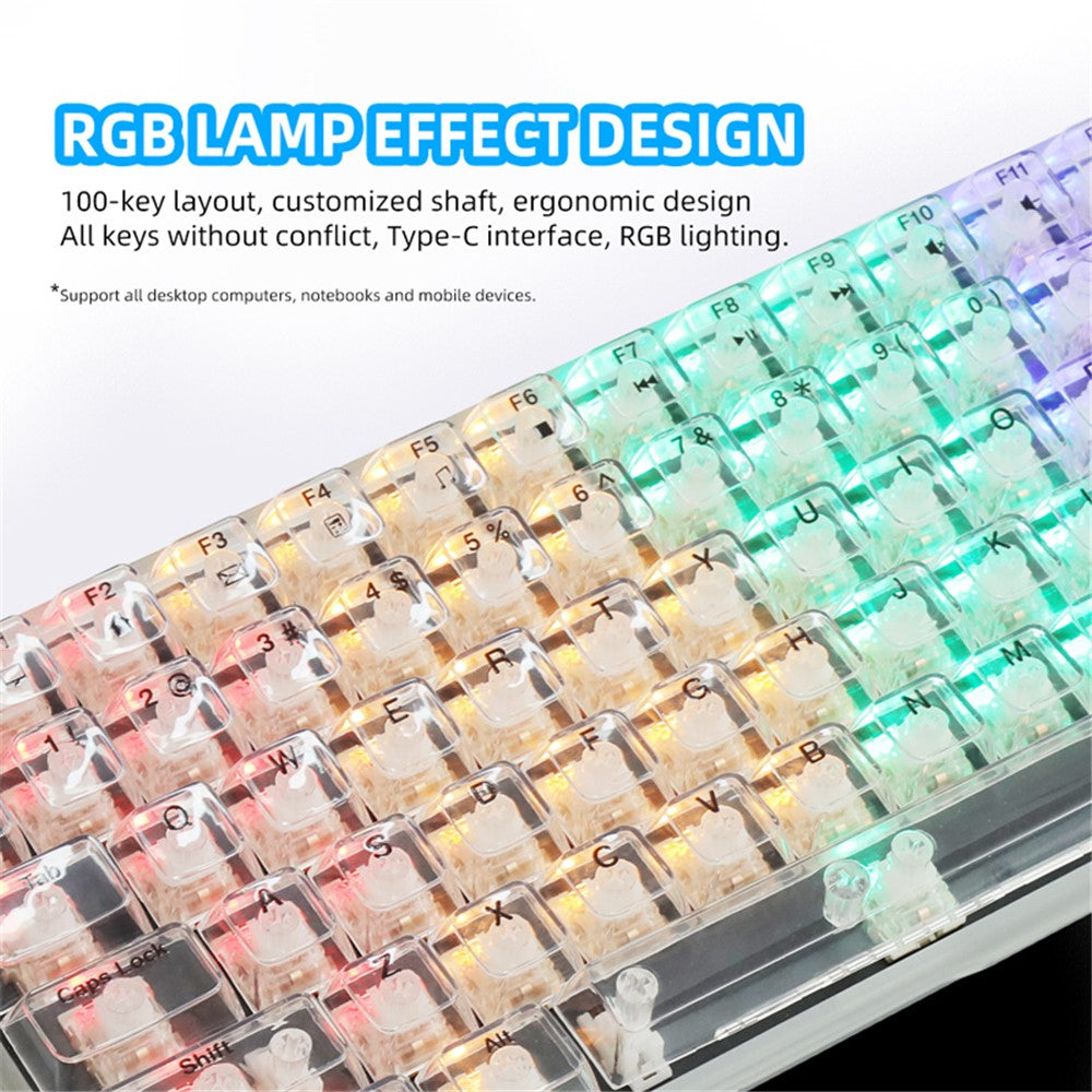 Y-FRUITFUL K10 Mechanical 100-Key Type-C Wired Keyboard with Clear Keycap