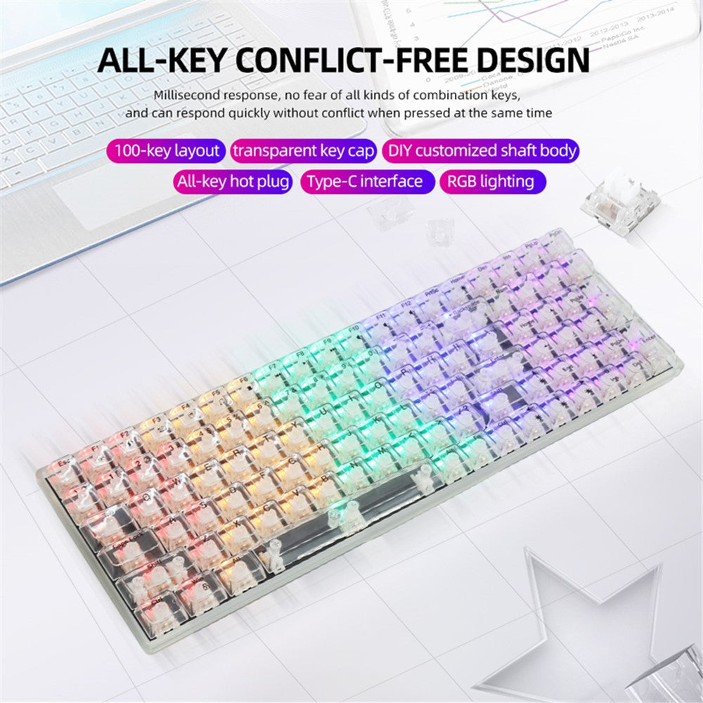 Y-FRUITFUL K10 Mechanical 100-Key Type-C Wired Keyboard with Clear Keycap